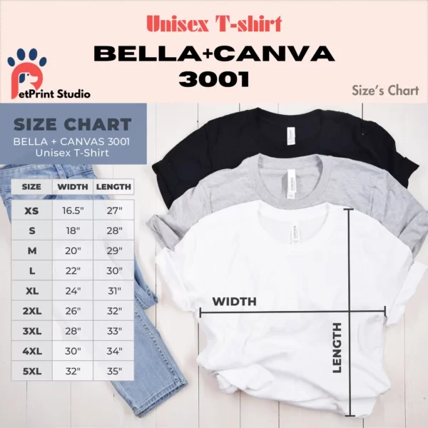 1. T-SHIRT BELLA CANVA 3001 SIZES